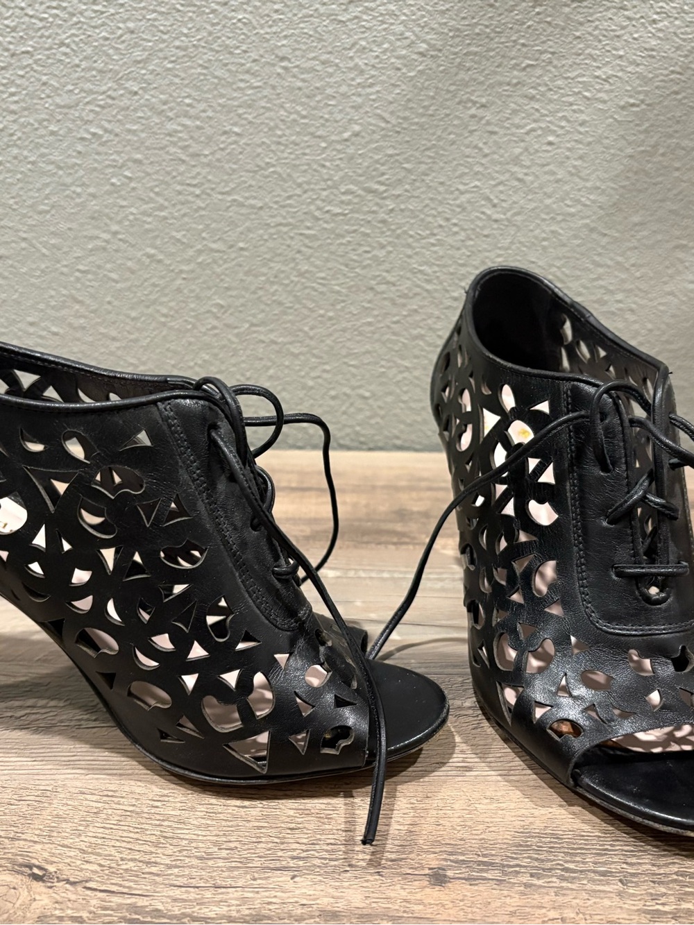 Kate Spade Lace-Up Cutout Peep-Toe Heels - Black